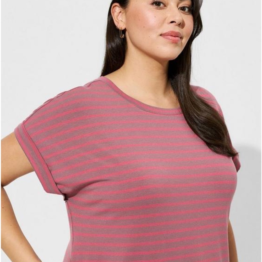 Torrid Tea Length Jersey Rolled T-Shirt Dress Size Large Striped pink NWT - Picture 3 of 6